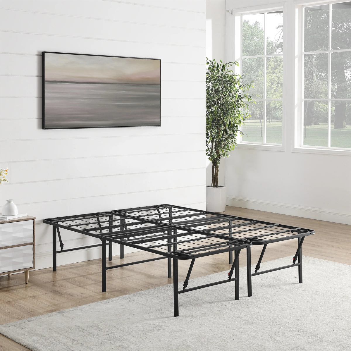 Foldable Steel Queen Platform Bed Frame, Black O712162