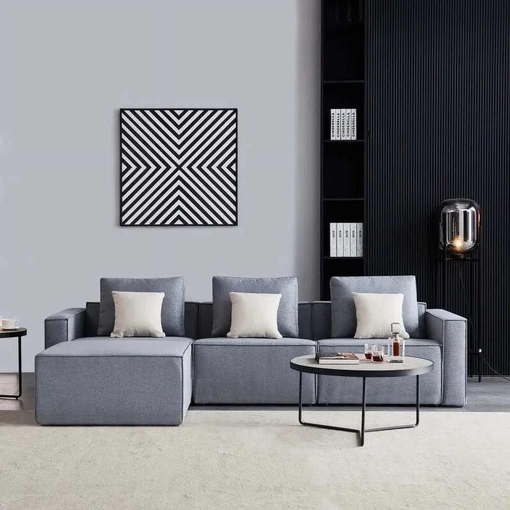 L-Shape Linen Sectional Sofa with Ottoman B731
