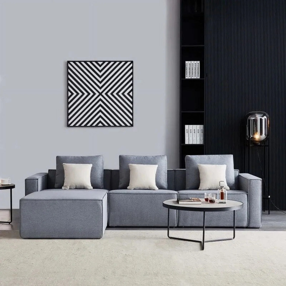 L-Shape Linen Sectional Sofa with Ottoman B731