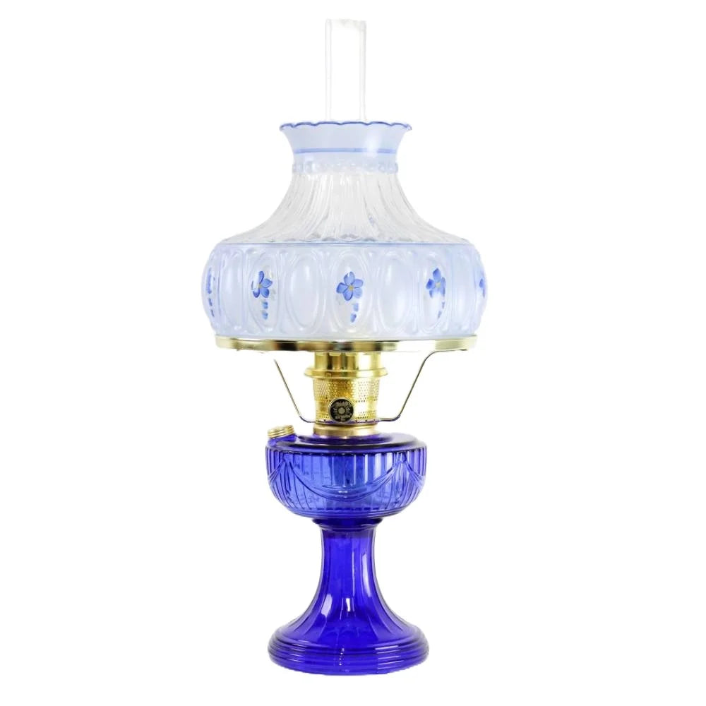 Brass Table Oil Lamp with Blue Shade C54597