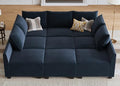 Dark Blue Velvet Sleeper Sectional Sofa with Storage N538567