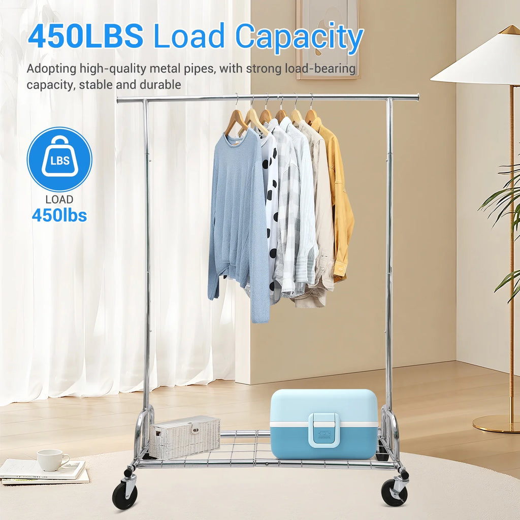 Heavy Duty Metal Clothes Rack with Wheels & Shelves B2765