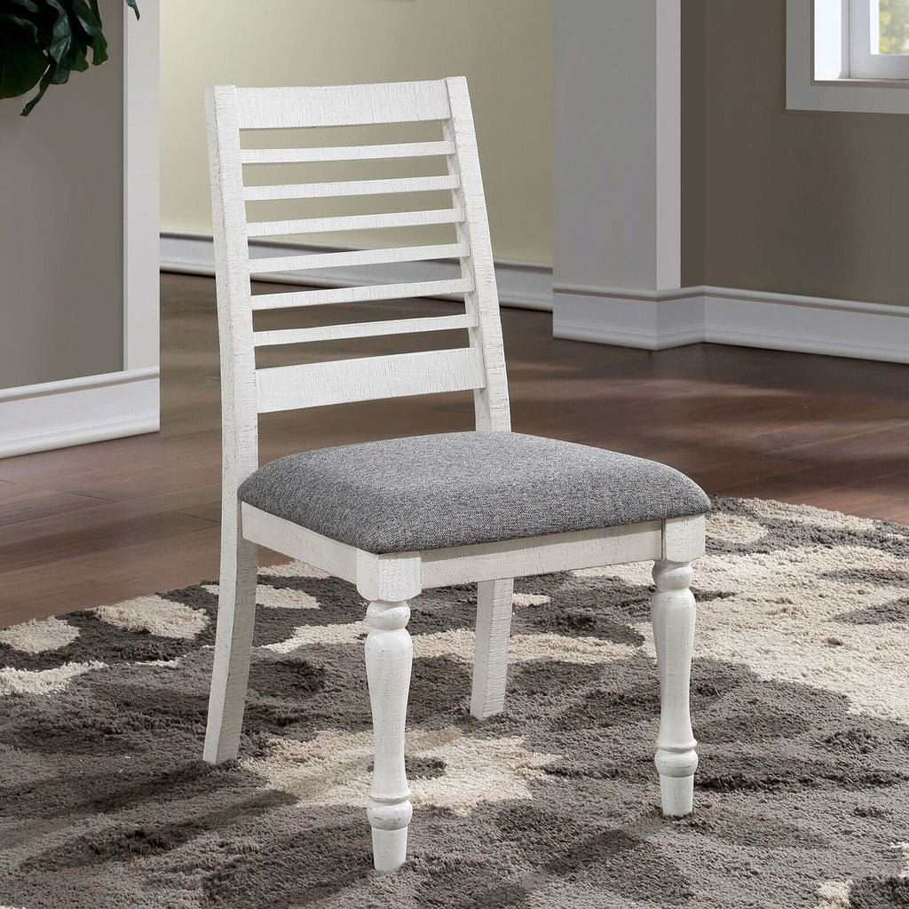 Antique White and Gray 7pc Solid Wood Dining Table Set U4964