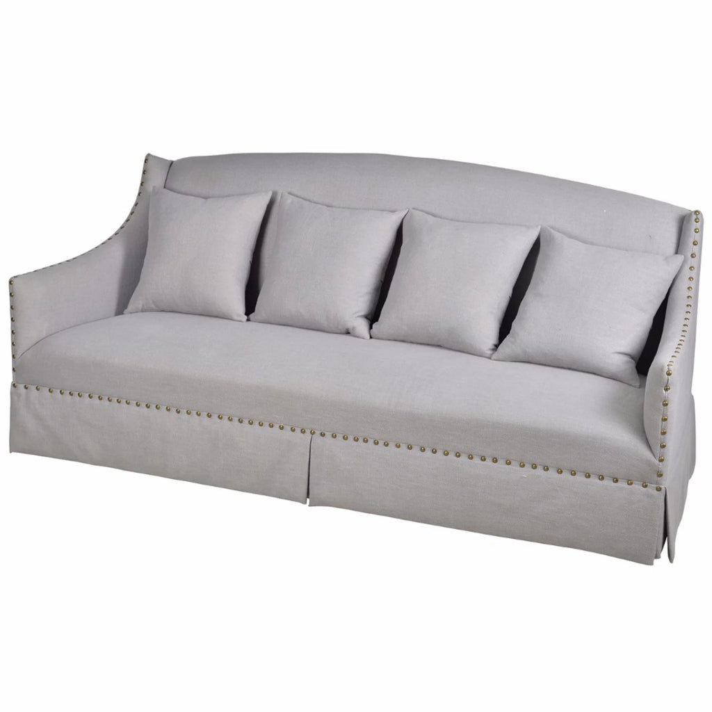 Gray Polyester Upholstered Wooden Sofa with Nailhead Trim B29823