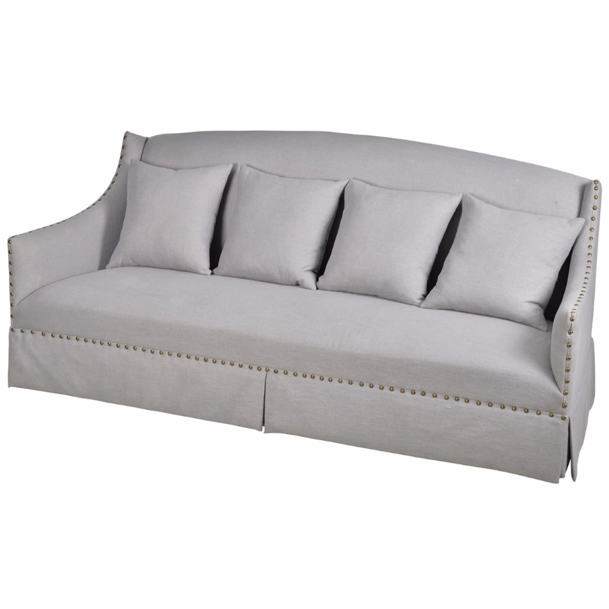 Gray Polyester Upholstered Wooden Sofa with Nailhead Trim B29823