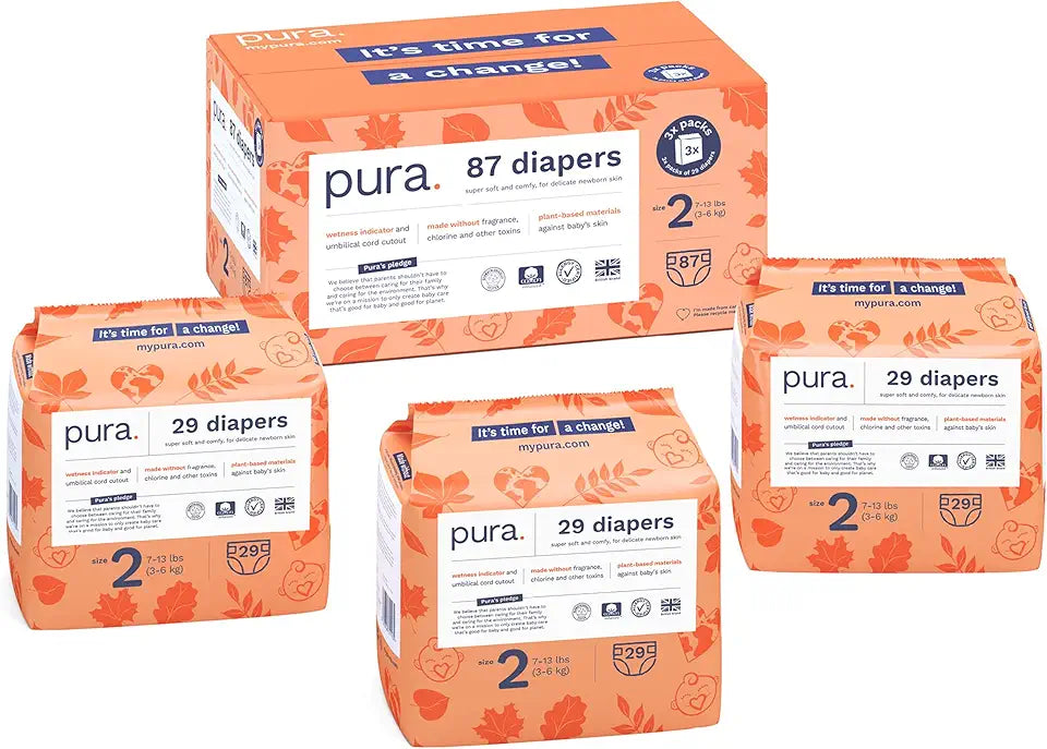 Hypoallergenic Diapers, Size 2 (7-13 lbs) Chlorine Free, 87 Diapers K830
