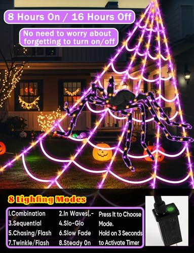 250 LEDs Outdoor Halloween Decor Lights with 4Ft Light-up Spider U715389