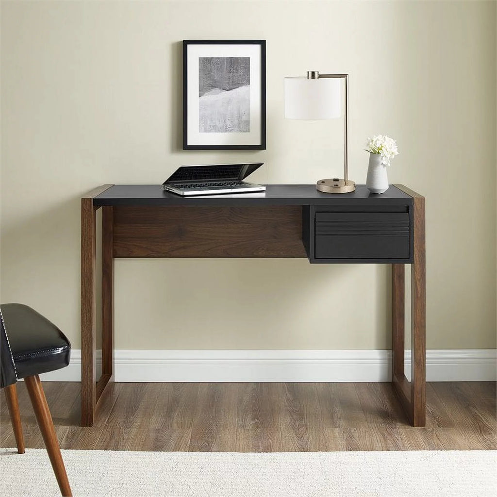 Dark Walnut Black 1 Drawer Engineered Wood Writing Desk H482