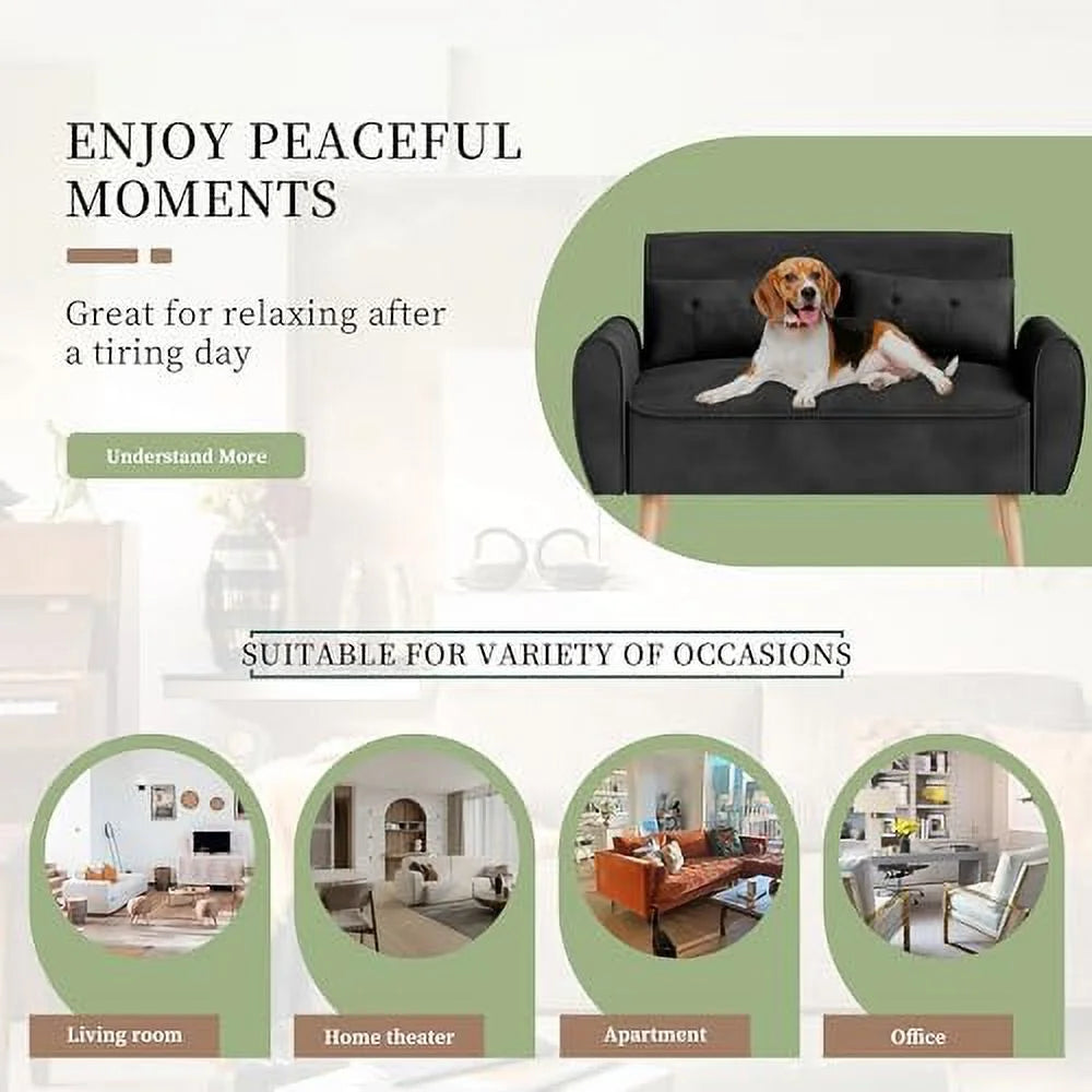 47" Linen Fabric Tufted Loveseat Sofa with Wood Legs S858