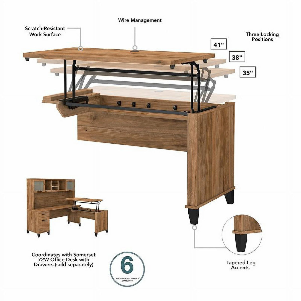 Engineered Wood Sit to Stand Desk Set with Bookcase R24249