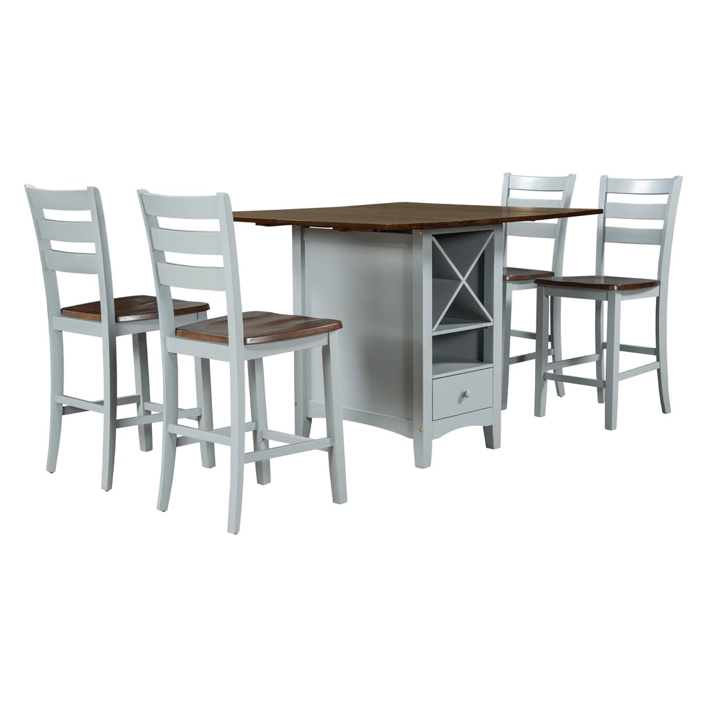 Farmhouse Wood 5-Piece Counter Height Dining Table Set with Drop Leaf F88777