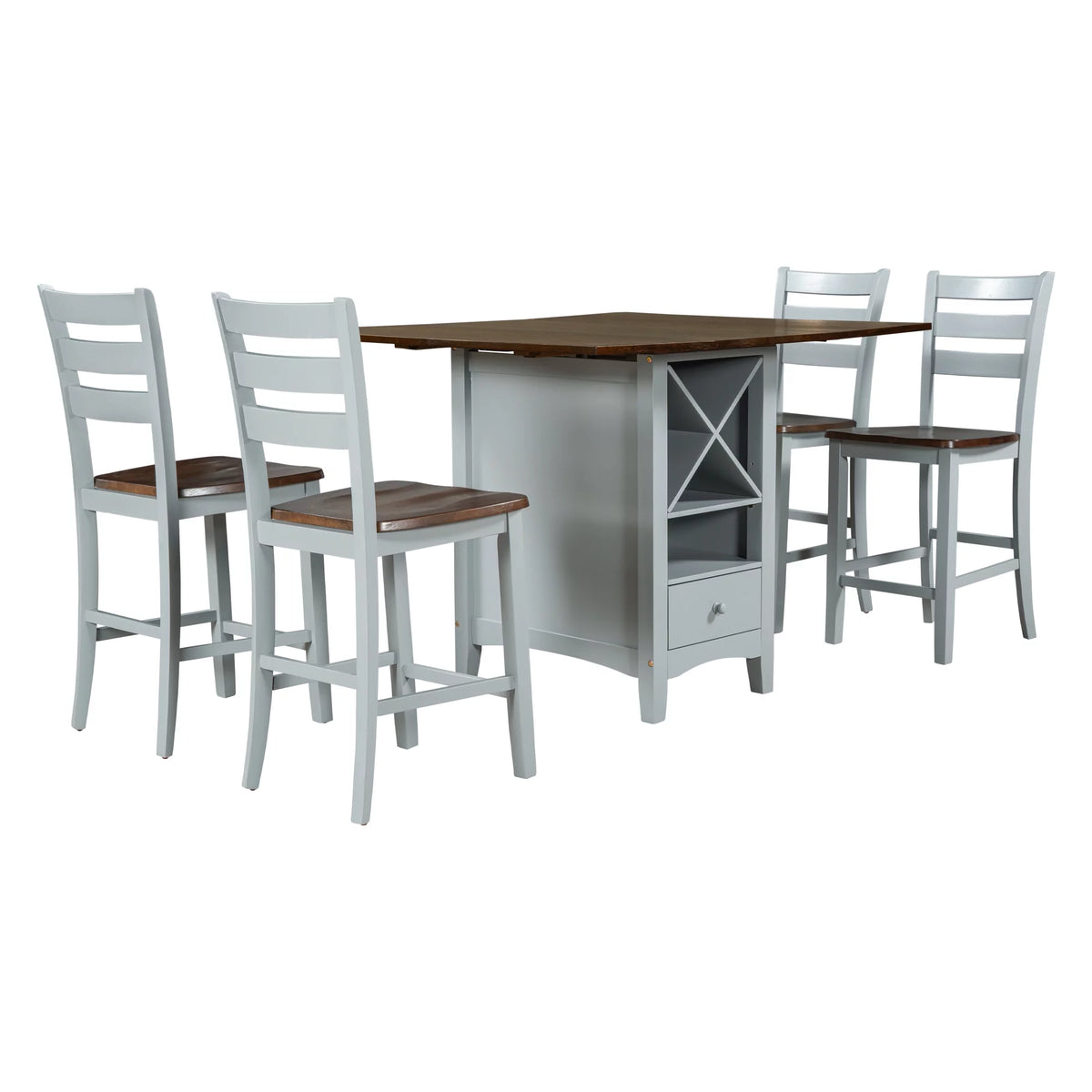 Farmhouse Wood 5-Piece Counter Height Dining Table Set with Drop Leaf F88777