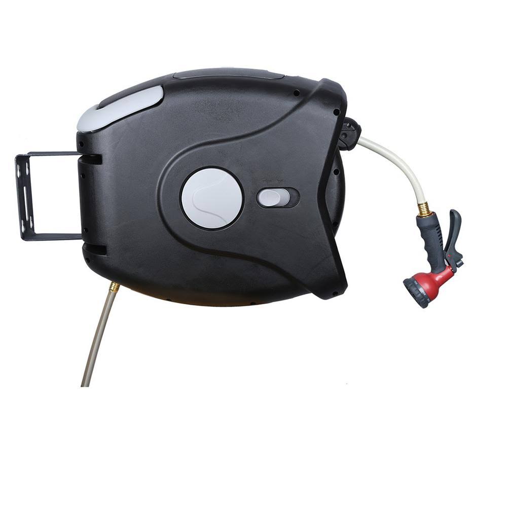 Retractable Wall Mounted Hose Reel with Automatic Rewind, 50ft, Black H323