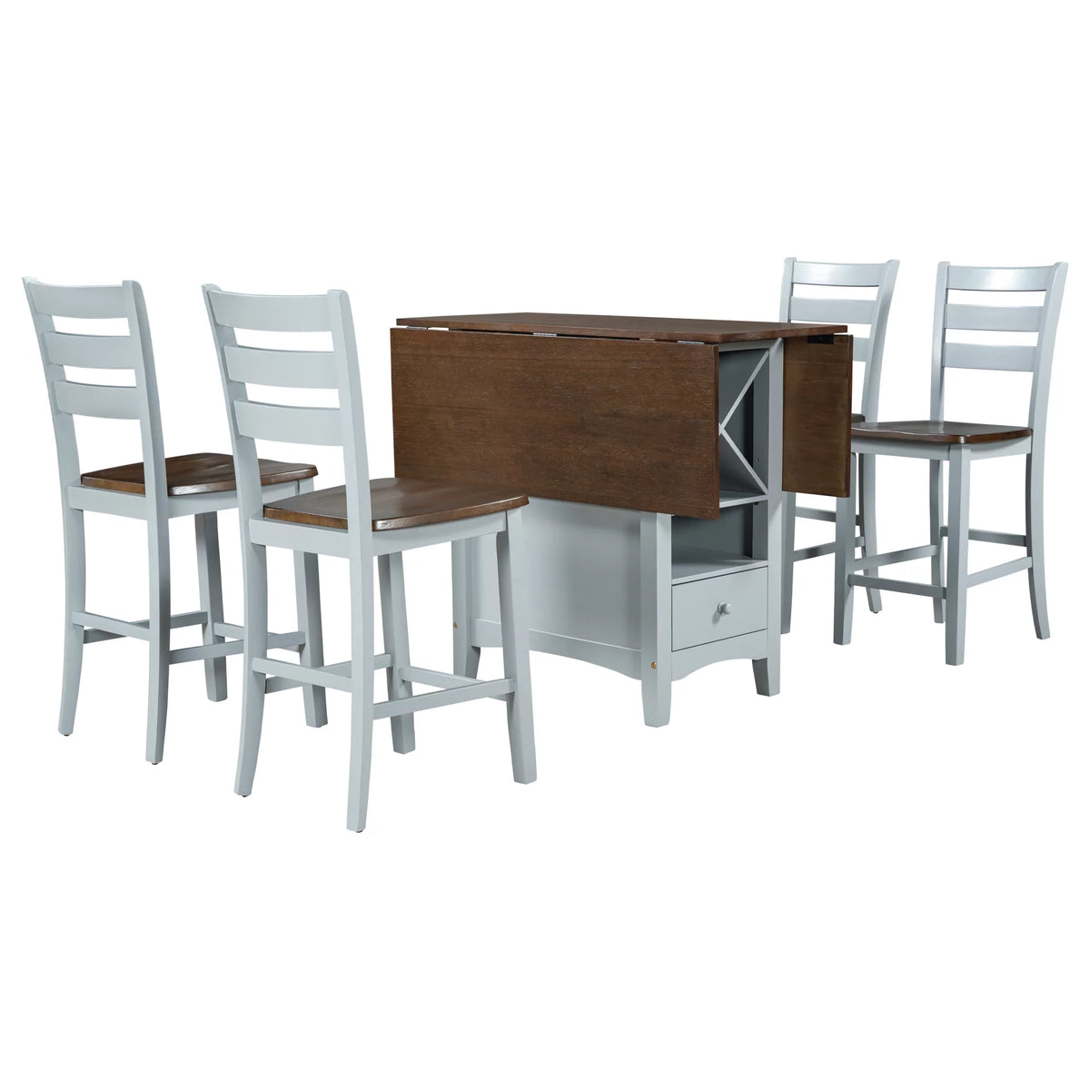 Farmhouse Wood 5-Piece Counter Height Dining Table Set with Drop Leaf F88777