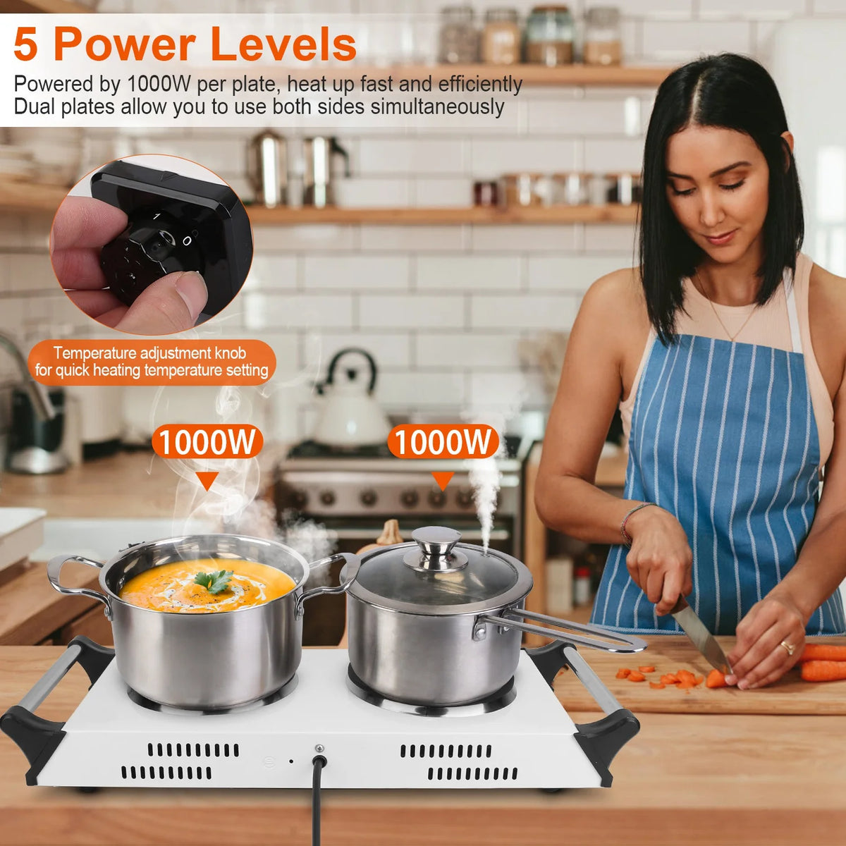 Portable Coil Heating Double/Single Burners Stove 2000W T817185