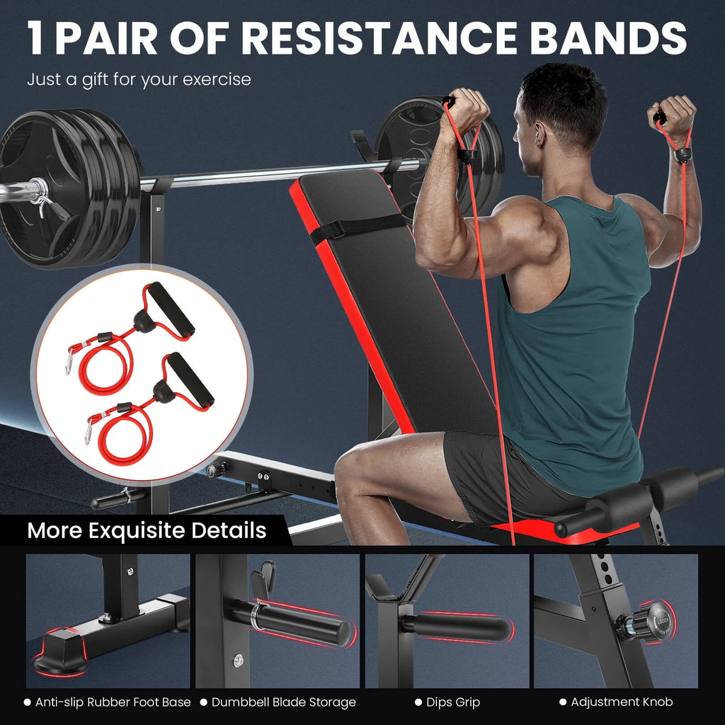 Adjustable Weight Bench Set with Barbell Rack W30780