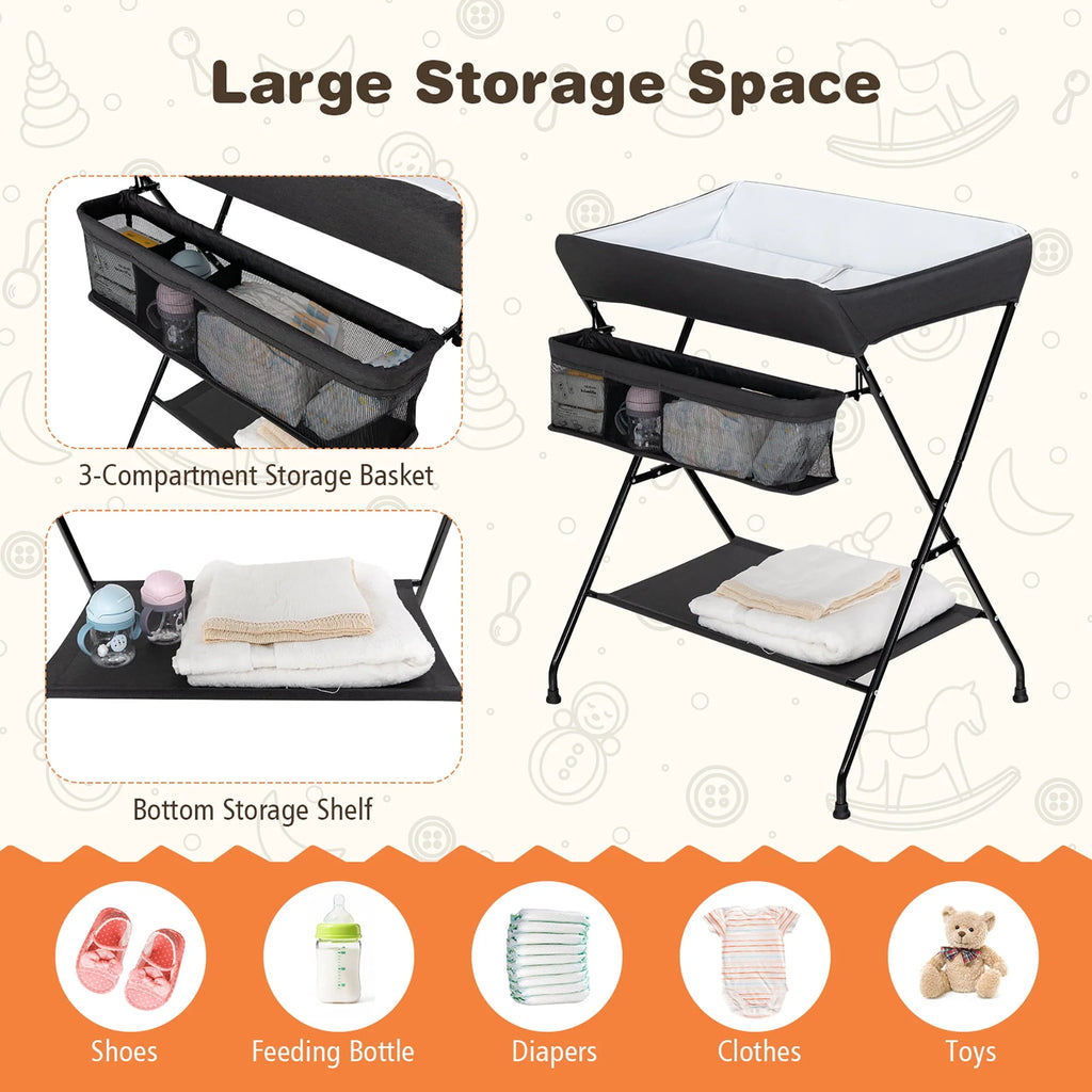 Folding Baby Changing Table with Storage Black B534197