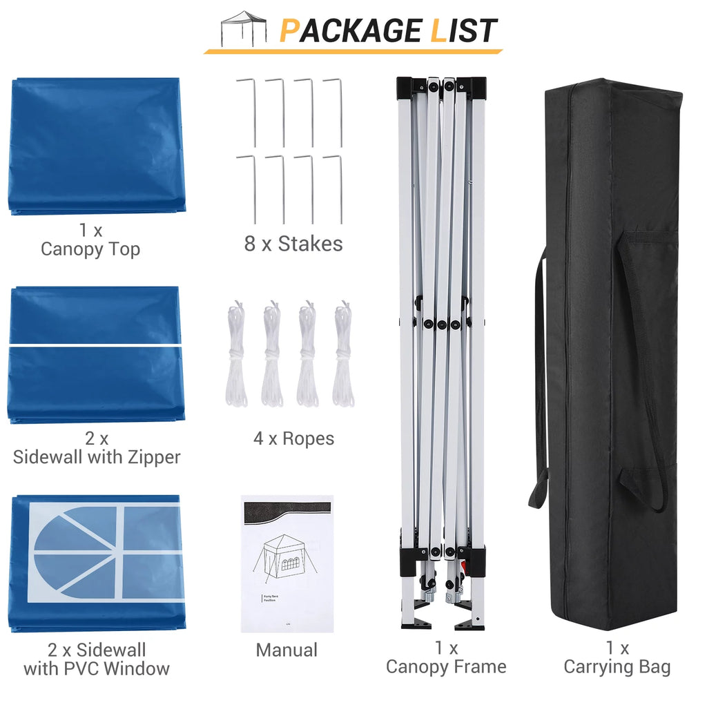 10'x10' Waterproof Pop Up Canopy Tent with 4 Removable Sidewalls & Carrying Bag O388