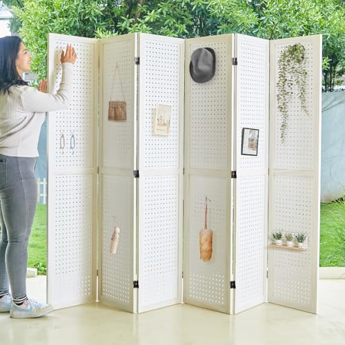 Freestanding Folding 4-Panel Pegboard Privacy Screen Q7732