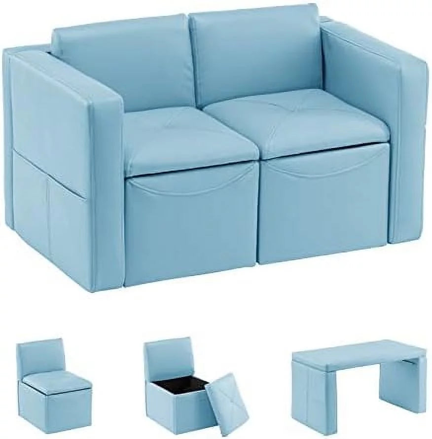 Kids 2-in-1 Double Set Sofa Convert to Table & 2 Chairs Leather Surface D67900