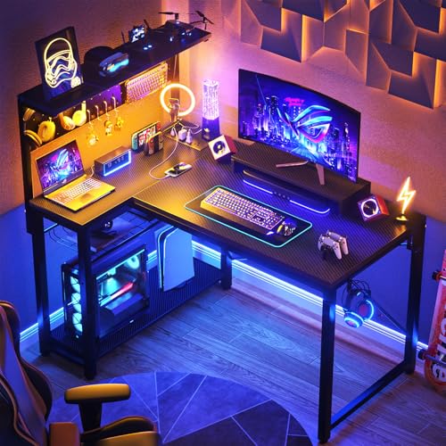43 Inch L Shaped Computer Desk with Power Outlets U75320