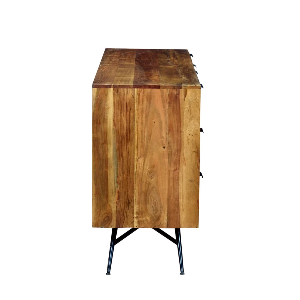58 Inch Acacia Wood Sideboard with 6 Drawers and Iron Base D47735