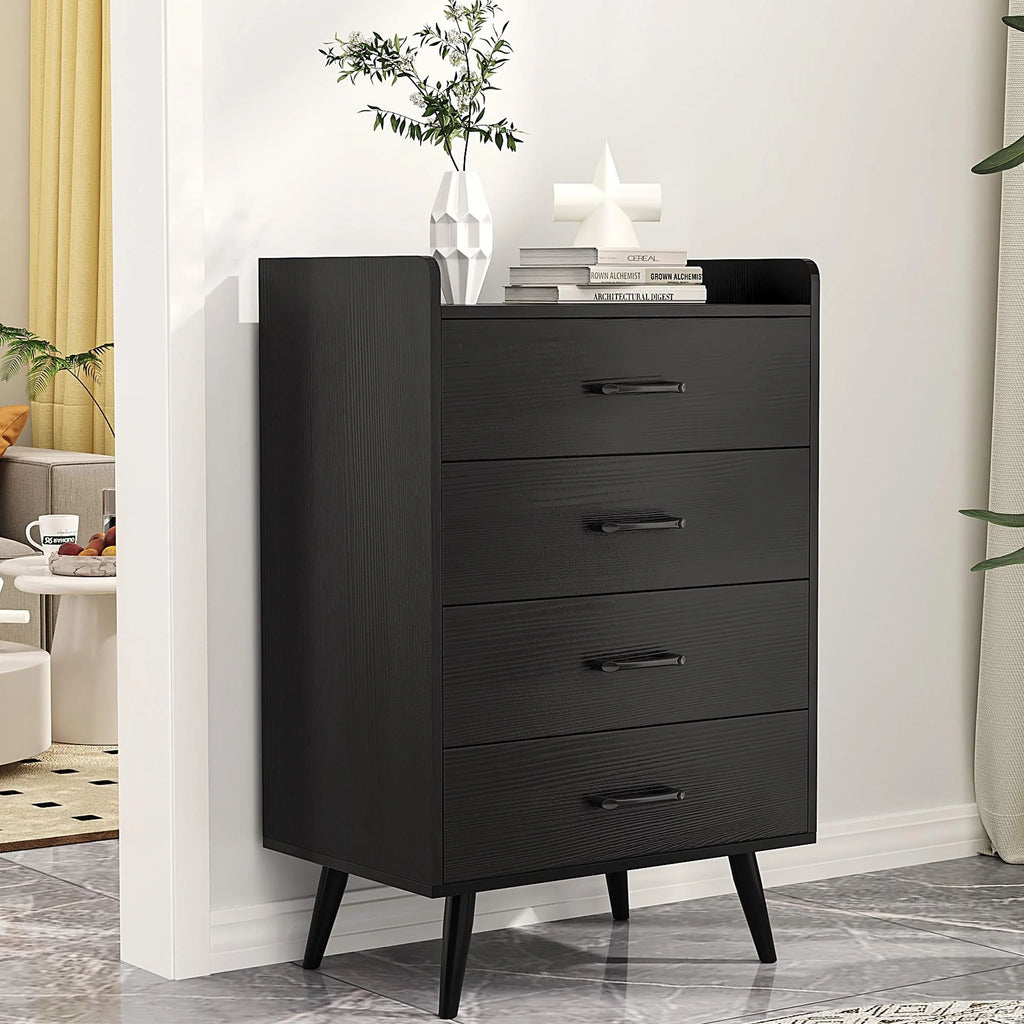 Black 4 Drawer Wood Dresser S442