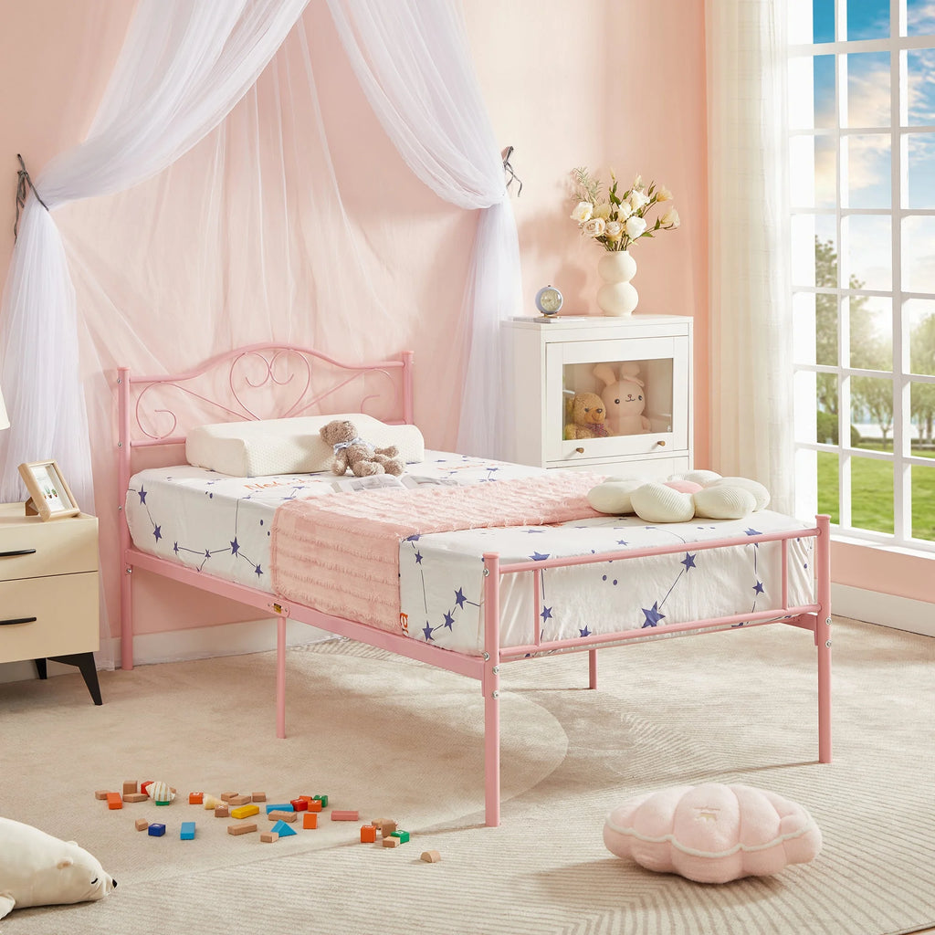 Set of 2 Twin Size White Metal Platform Bed Frame with Headboard W40442