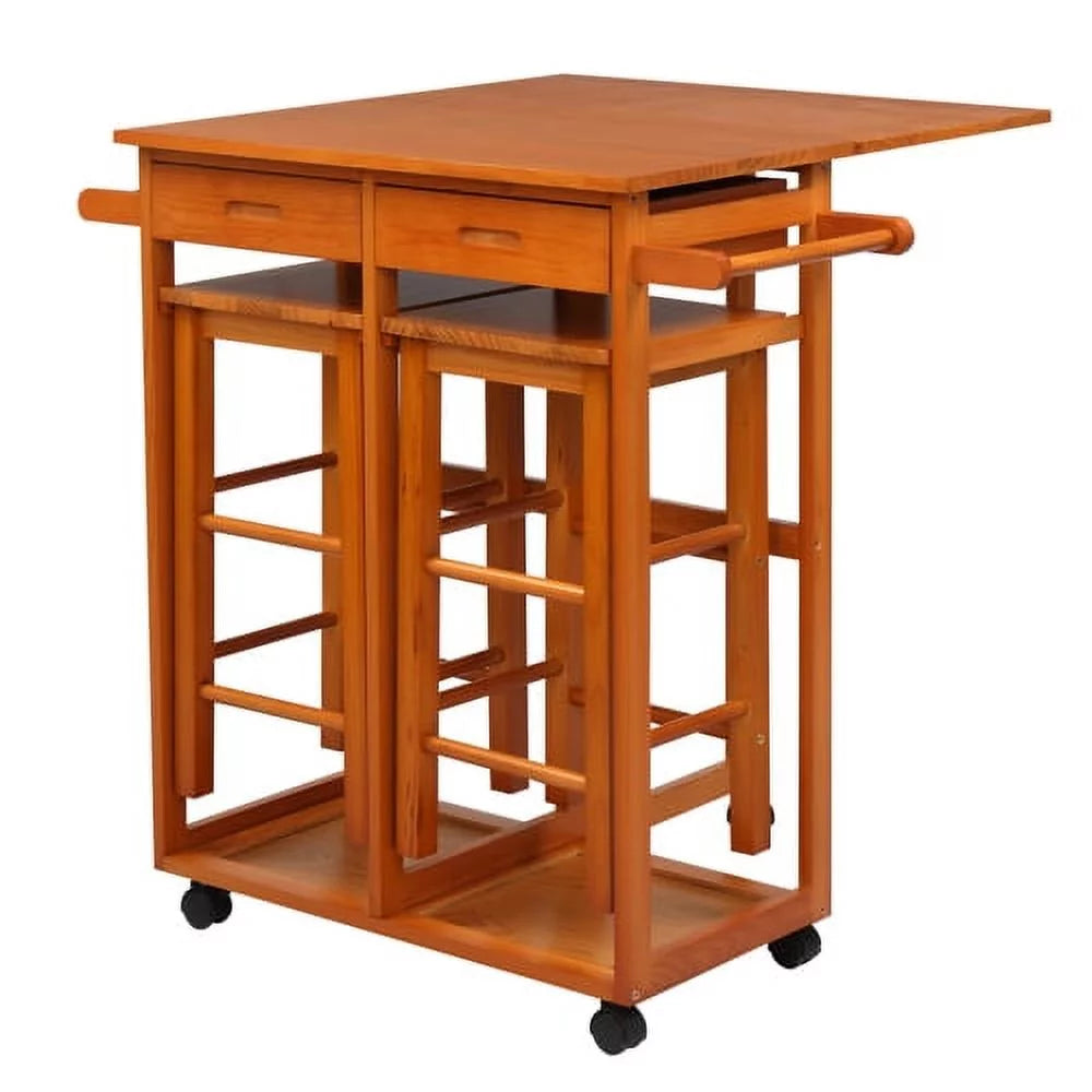 Solid Wood Foldable Kitchen Island with Stools Q848113