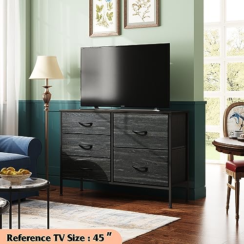 Charcoal Black 5 Drawer Fabric Dresser A984