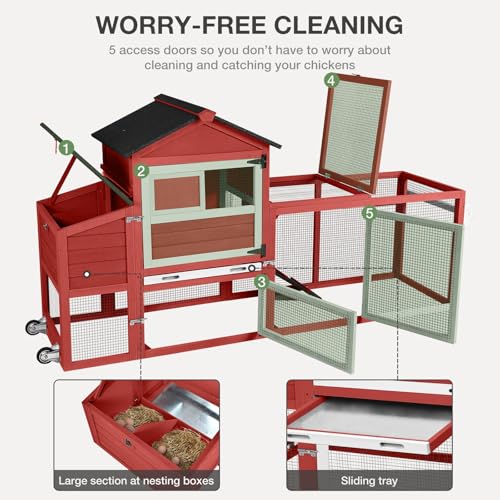 Grey Poultry Cage with Wheels, Nesting Box, Tray, and Roof H891