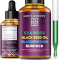 Organic Sea Moss Liquid Extract with Black Seed Oil, Bladderwrack & Burdock Root, 1000mg, 4 in 1, Raspberry Flavor, Vegan J702444