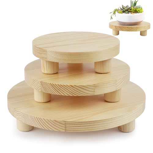 3PCS Round Brown Wooden Plant Stands K197
