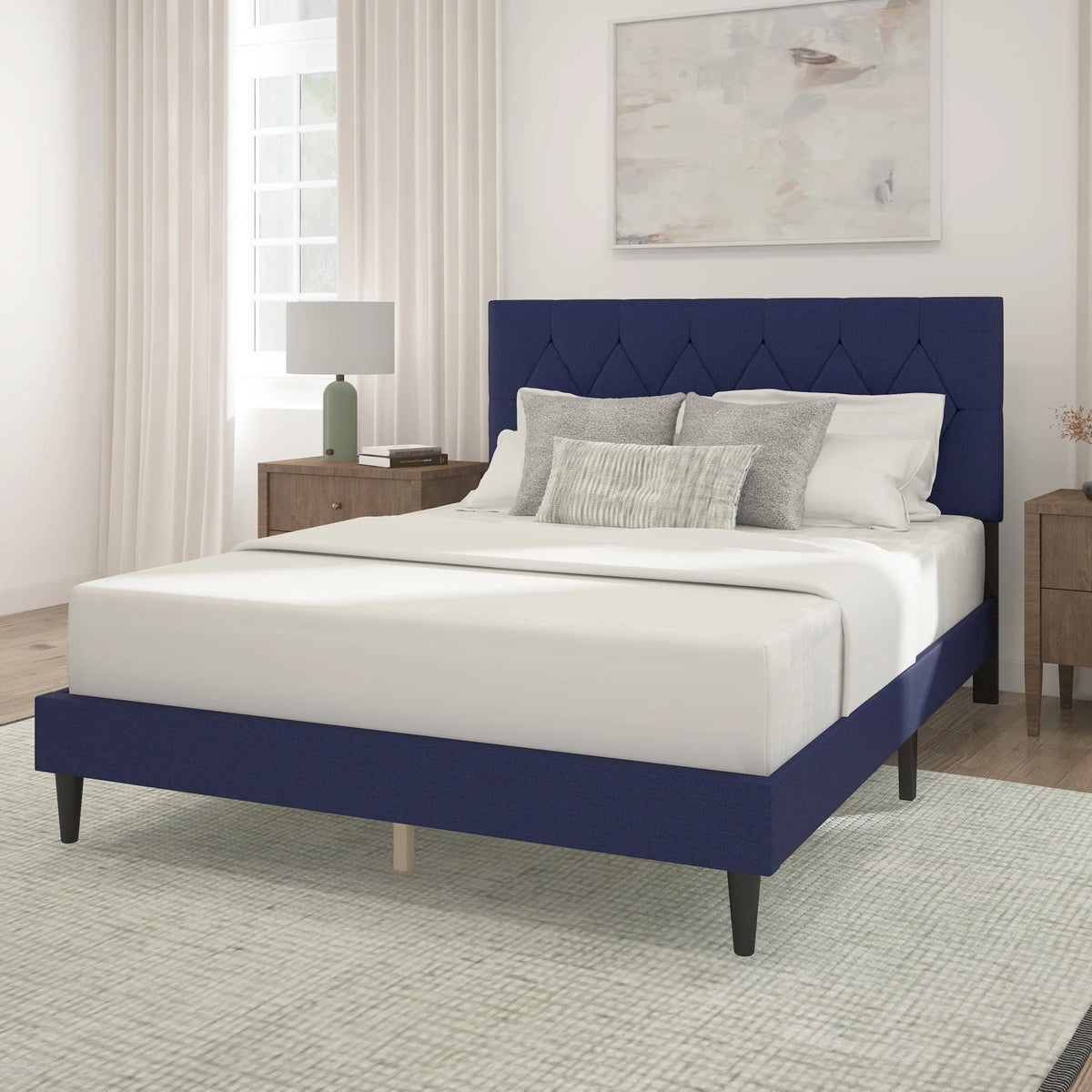 Gray Diamond Tufted Upholstered Queen Platform Bed F785