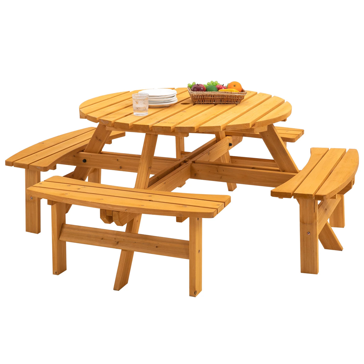 8-Person Wooden Picnic Table with 4 Built-in Benches Z36038