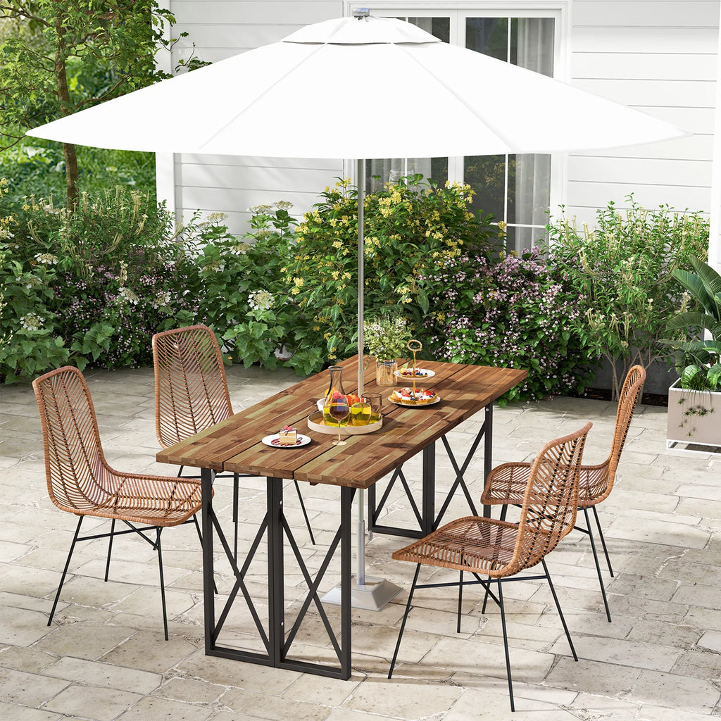 67'' Acacia Wood Patio Dining Table with Umbrella Hole X267955