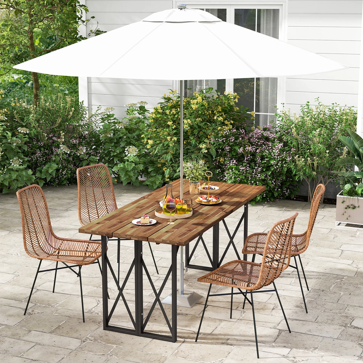 67'' Acacia Wood Patio Dining Table with Umbrella Hole X267955
