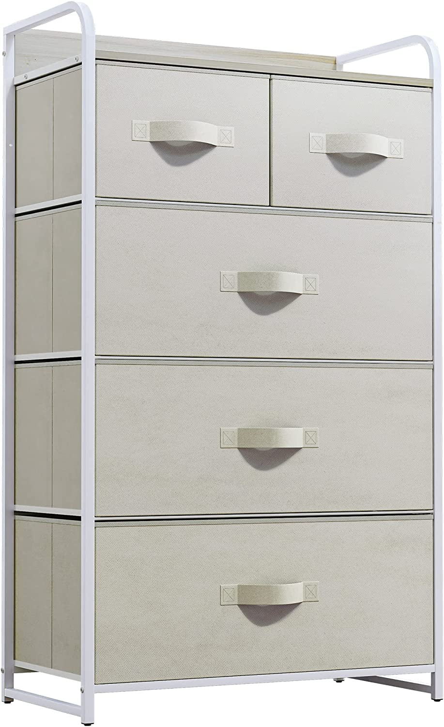 Cream White 5 Drawer Fabric Dresser F4579