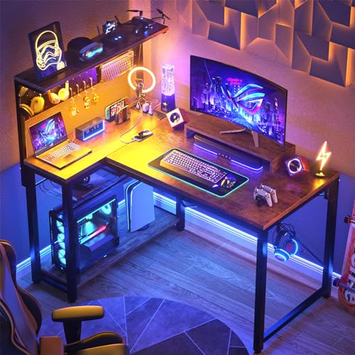 43 Inch L Shaped Computer Desk with Power Outlets U75320