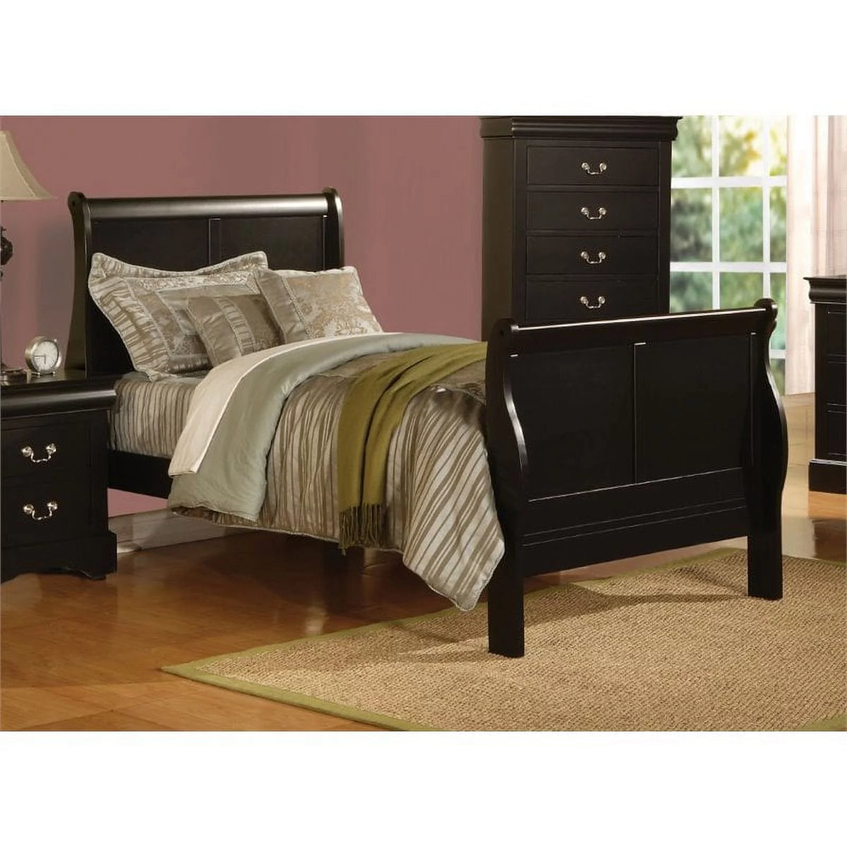 Black Full Size Sleigh Bed Frame with Headboard and Footboard K197
