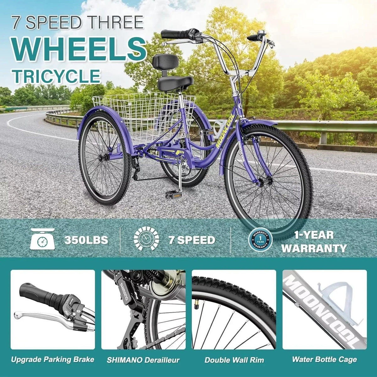 7 Speed Adult Tricycle with Basket & Dual Braking System V329049