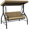 Light Brown Outdoor Patio Swing Bed with Adjustable Canopy and Removable Cushion Z474861