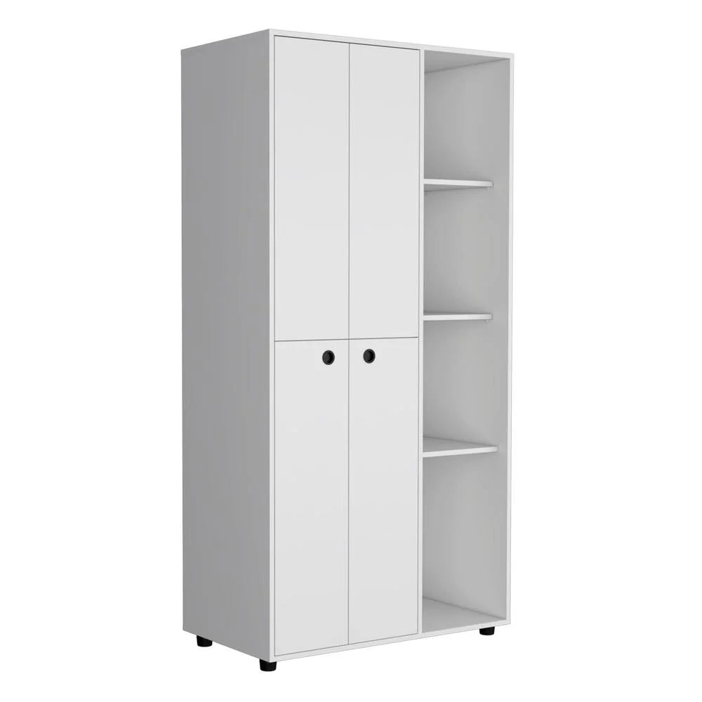 White 2-Door Armoire with Drawer and 4 Open Shelves A72395