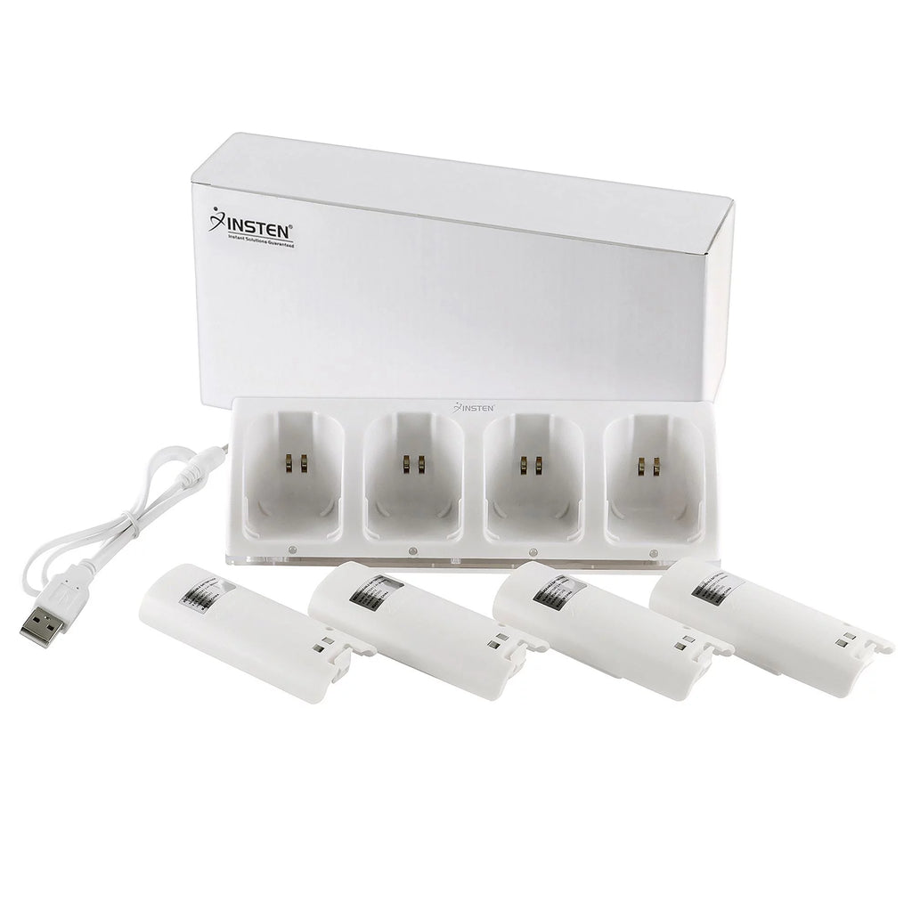 White Wii U Quad Remote Controller Charger Dock Station with 4x Rechargeable Battery Pack X57834
