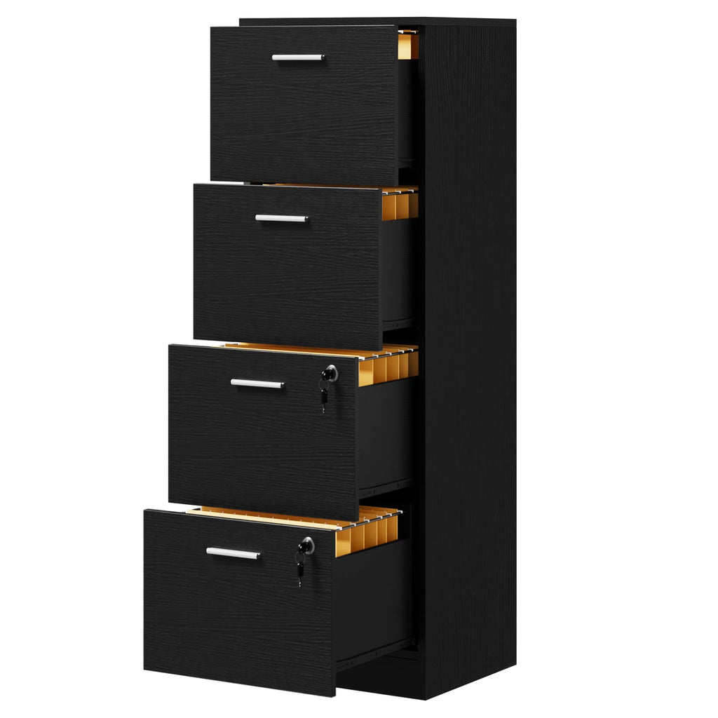 4 Drawer White Wood File Cabinet with Lock J9499