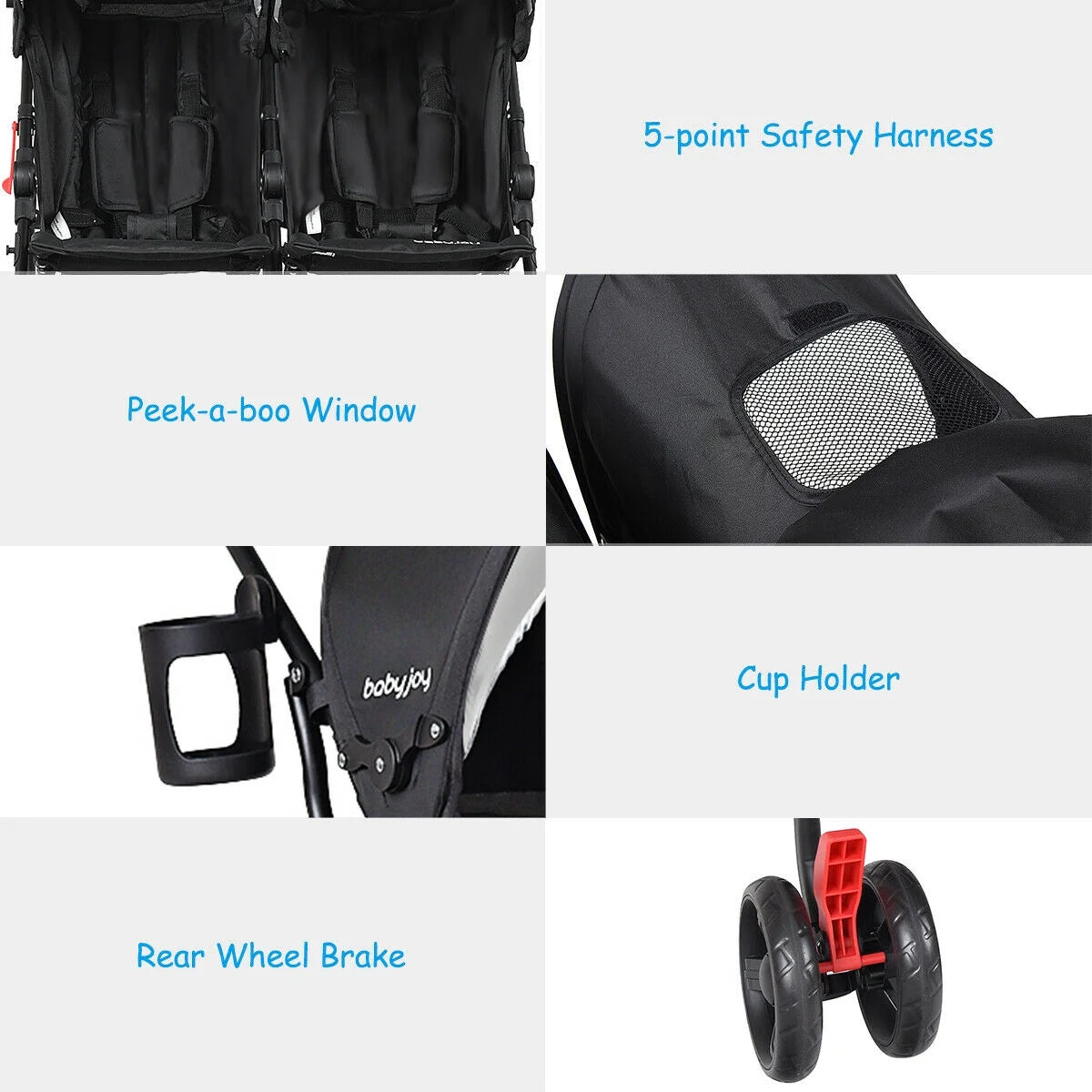 Foldable Twin Double Stroller Black Z2287