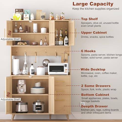 70.9" Rattan Kitchen Pantry Cabinet with Microwave Shelf P315