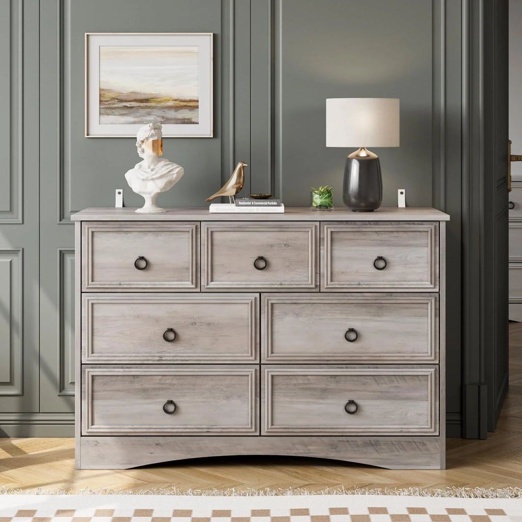 Gray 7 Drawer Wood Dresser V7198