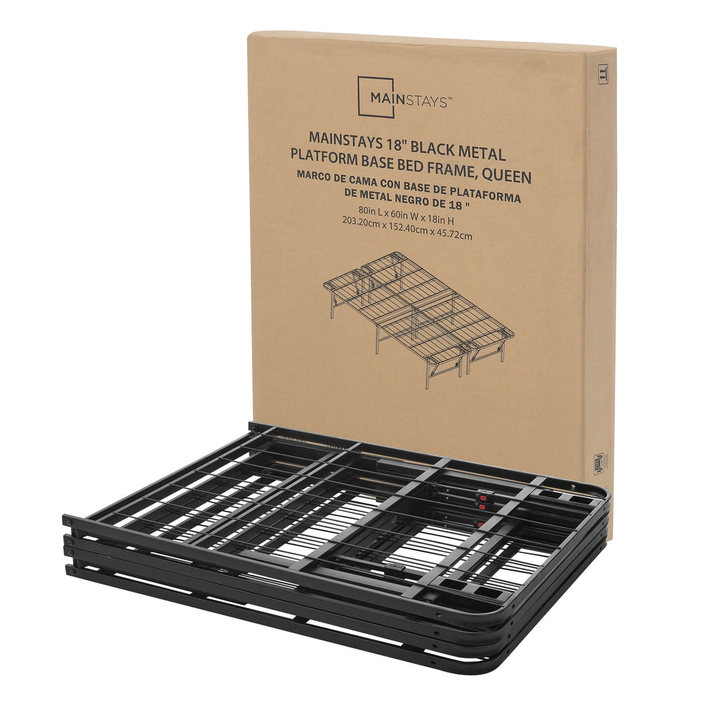 Foldable Steel Queen Platform Bed Frame, Black O712162