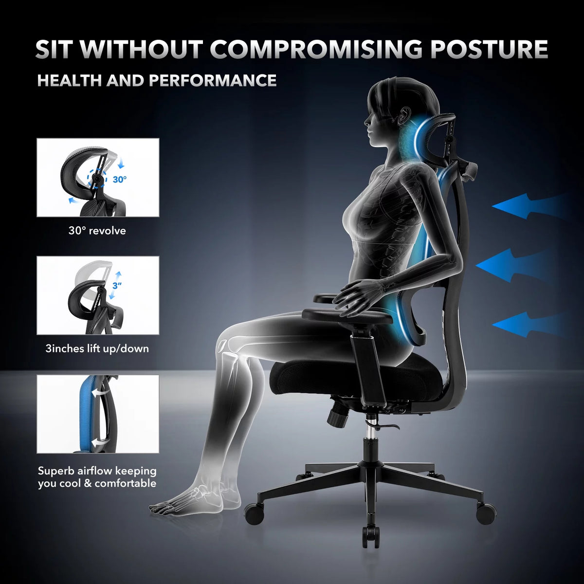 Mesh Ergonomic Office Chair with Headrest and Lumbar Support R524693